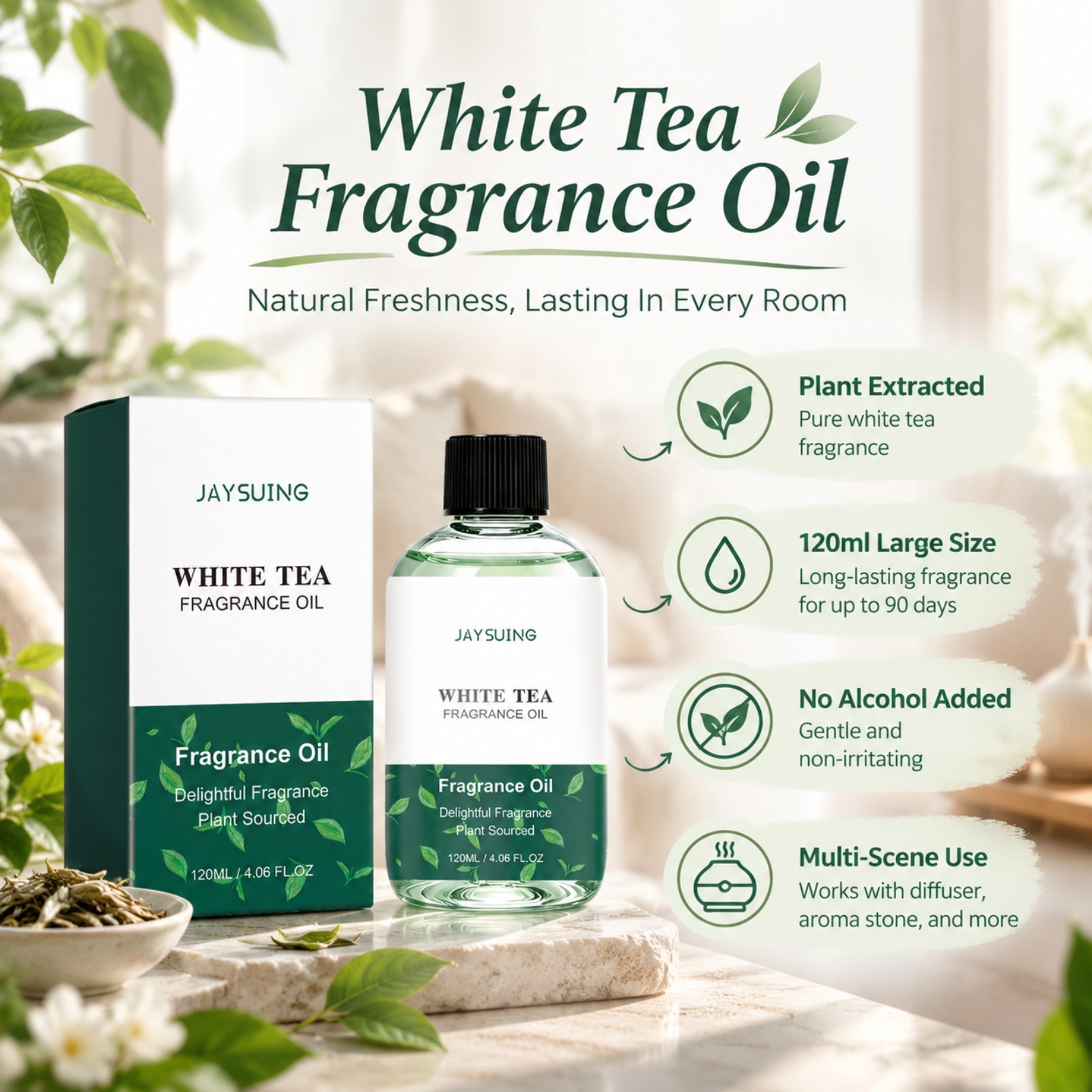 Witte thee geurolie, plantaard - Home Fragrance Units recensie en prijs
